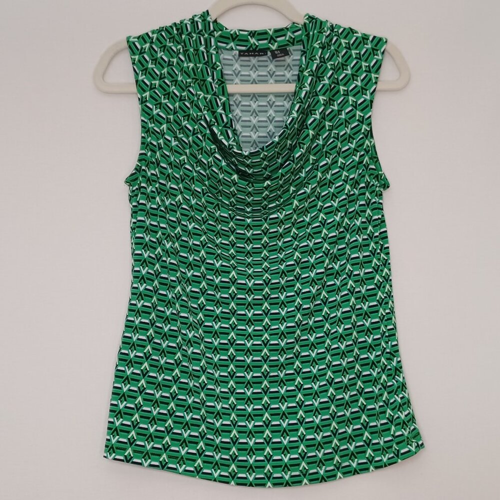Women's Tahari Green Cowl Neck Sleeveless Blouse with no care tag Size Small